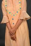 Buy_KKANYAAH_Orange Handloom Cotton, Silk Embroidery Split V-neck Threadwork Dress _Online_at_Aza_Fashions