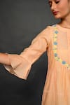 Shop_KKANYAAH_Orange Handloom Cotton, Silk Embroidery Split V-neck Threadwork Dress _Online_at_Aza_Fashions