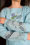 Shop_KKANYAAH_Blue Boat Neck Floral Hand Embroidered Top And Pant Set _Online_at_Aza_Fashions
