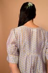 KKANYAAH_Silver Dress- Handwoven Silk Printed Floral V Neck  _Online_at_Aza_Fashions