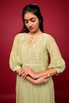 Buy_KKANYAAH_Green Silk, Cotton Embroidery Open Neck Floral Hand Bodice Gathered Dress _Online_at_Aza_Fashions