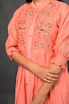 Shop_KKANYAAH_Peach Dress- Pure Handwoven Silk Embroidered Floral Band Collar Gathered _Online_at_Aza_Fashions