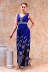 Buy_Kefi Collections_Blue Rayon Embroidery Zari Thread V Neck Anu Sequin Jumpsuit  _Online_at_Aza_Fashions