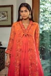 Buy_SHASHANK ARYA_Orange Flat Chiffon Printed Floral V-neck Jamewar Ombre Kalidar _Online_at_Aza_Fashions