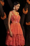 Buy_SHASHANK ARYA_Orange Flat Chiffon Printed Floral Square Ombre Tiered Gown _Online_at_Aza_Fashions