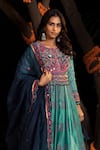 SHASHANK ARYA_Blue Chanderi Block Printed Floral Round Embellished Anarkali With Dupatta _Online_at_Aza_Fashions