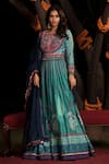 Buy_SHASHANK ARYA_Blue Chanderi Block Printed Floral Round Embellished Anarkali With Dupatta _Online_at_Aza_Fashions