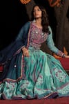 SHASHANK ARYA_Blue Chanderi Block Printed Floral Round Embellished Anarkali With Dupatta _at_Aza_Fashions