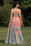 Shop_SHASHANK ARYA_Peach Flat Chiffon Print Floral Sweetheart Neck Pre-draped Saree With Blouse _at_Aza_Fashions