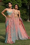 Buy_SHASHANK ARYA_Peach Flat Chiffon Print Floral Sweetheart Neck Pre-draped Saree With Blouse 