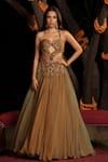 Buy_SHASHANK ARYA_Green Two Tone Flat Chiffon Embroidery Crystal Sweetheart Neck Cut-out Gown _at_Aza_Fashions