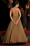 Shop_SHASHANK ARYA_Green Two Tone Flat Chiffon Embroidery Crystal Sweetheart Neck Cut-out Gown _at_Aza_Fashions