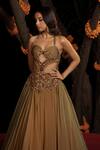 Buy_SHASHANK ARYA_Green Two Tone Flat Chiffon Embroidery Crystal Sweetheart Neck Cut-out Gown _Online_at_Aza_Fashions