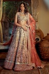 Buy_SHASHANK ARYA_Gold Tissue Applique Velvet Floral And Mandala Square Neck Bridal Lehenga Set _at_Aza_Fashions