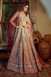 Shop_SHASHANK ARYA_Gold Tissue Applique Velvet Floral And Mandala Square Neck Bridal Lehenga Set _Online_at_Aza_Fashions