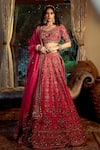 Buy_SHASHANK ARYA_Red Dupion Hand Embroidery Floral Paan Neck Bridal Lehenga Set _at_Aza_Fashions