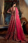 Shop_SHASHANK ARYA_Red Dupion Hand Embroidery Floral Paan Neck Bridal Lehenga Set _at_Aza_Fashions