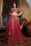 Buy_SHASHANK ARYA_Red Dupion Hand Embroidery Floral Paan Neck Bridal Lehenga Set _Online_at_Aza_Fashions