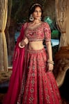 SHASHANK ARYA_Red Dupion Hand Embroidery Floral Paan Neck Bridal Lehenga Set _at_Aza_Fashions