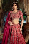 Buy_SHASHANK ARYA_Red Dupion Hand Embroidery Floral Paan Neck Bridal Lehenga Set 