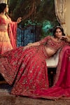 Shop_SHASHANK ARYA_Red Dupion Hand Embroidery Floral Paan Neck Bridal Lehenga Set 