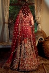 Shop_SHASHANK ARYA_Orange Velvet Embroidery Jamewar Paan Neck Artwork Bridal Lehenga Set _at_Aza_Fashions