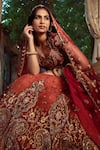 SHASHANK ARYA_Orange Velvet Embroidery Jamewar Paan Neck Artwork Bridal Lehenga Set _at_Aza_Fashions