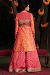 Shop_SHASHANK ARYA_Orange Satin Print Floral Lapel Collar Ombre Overcoat And Skirt Set_at_Aza_Fashions