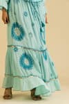 Shop_Label Reyya_Blue Cotton Embroidery Thread V Neck Celeste And Sequin Top With Skirt 