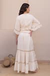 Shop_Label Reyya_Off White Cotton Embroidery Thread V Neck Moon Star And Sequin Top With Skirt _at_Aza_Fashions