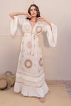 Buy_Label Reyya_Off White Cotton Embroidered Thread V-neck Galaxy Tiered Gown _at_Aza_Fashions