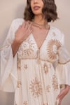 Buy_Label Reyya_Off White Cotton Embroidered Thread V-neck Galaxy Tiered Gown _Online_at_Aza_Fashions