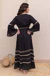 Shop_Label Reyya_Black Cotton Embroidered Thread V-neck Tiered Galaxy Gown _at_Aza_Fashions