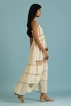 Label Reyya_White Cotton Embroidered Thread V-neck Floral Gown _Online_at_Aza_Fashions