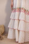 Shop_Label Reyya_White Cotton Embroidered Thread V-neck Floral Tiered Gown _Online_at_Aza_Fashions