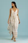 Buy_Label Reyya_Off White Cotton Block Print Floral V-neck Tiered Gown _at_Aza_Fashions