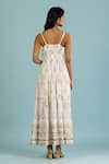 Shop_Label Reyya_Off White Cotton Block Print Floral V-neck Tiered Gown _at_Aza_Fashions