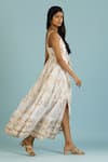 Buy_Label Reyya_Off White Cotton Block Print Floral V-neck Tiered Gown _Online_at_Aza_Fashions