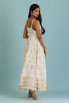 Shop_Label Reyya_Off White Cotton Block Print Floral V-neck Tiered Gown _Online_at_Aza_Fashions