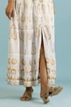 Buy_Label Reyya_Off White Cotton Block Print Floral V-neck Tiered Gown 