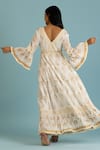 Shop_Label Reyya_Off White Cotton Block Print Floral V-neck Gown _at_Aza_Fashions