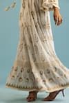 Shop_Label Reyya_Off White Cotton Block Print Floral V-neck Gown _Online_at_Aza_Fashions