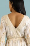 Label Reyya_Off White Cotton Block Print Floral V-neck Gown _at_Aza_Fashions