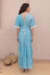 Shop_Label Reyya_Blue Cotton Lurex Embellished Sequins V-neck Stripe Pattern Tiered Kaftan _at_Aza_Fashions