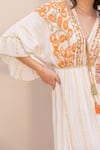 Buy_Label Reyya_White Cotton Rayon Embellished Sequins V-neck Striped Threadwork Kaftan _Online_at_Aza_Fashions