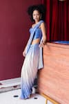 Buy_Pooja Bagaria_Blue Spandex Ombre Embroidered Pre-draped Saree With Corset Blouse _Online_at_Aza_Fashions