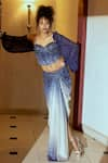 Pooja Bagaria_Blue Corset And Skirt Spandex Embellished Midnight Mariner Work Draped Set _Online_at_Aza_Fashions