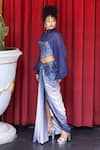 Buy_Pooja Bagaria_Blue Corset And Skirt Spandex Midnight Mariner Work Draped Set  _Online_at_Aza_Fashions