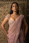 Jigar & Nikita_Purple Saree Net Embroidery Cutdana Sweetheart Stripe With Blouse _Online_at_Aza_Fashions