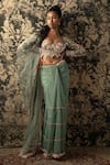 Buy_Jigar & Nikita_Green Saree And Blouse Net Embroidery Bead Sweetheart Neck With _Online_at_Aza_Fashions